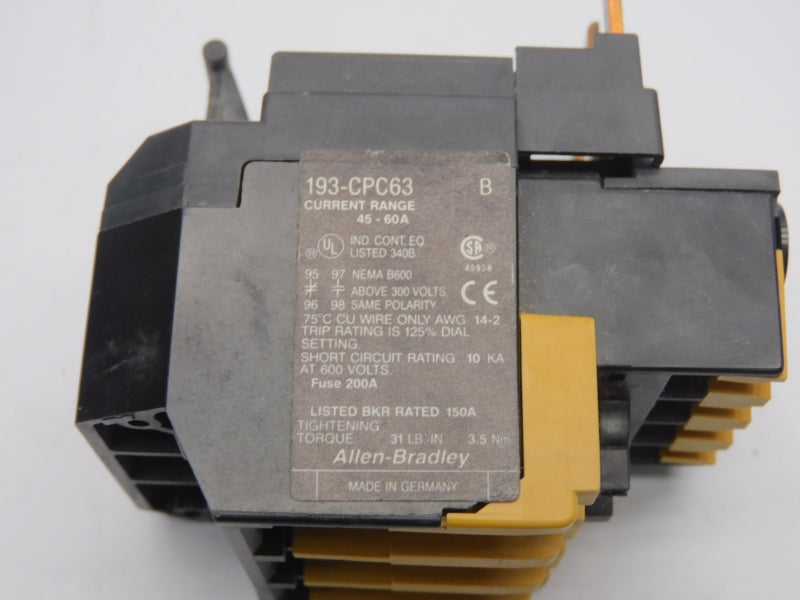ALLEN BRADLEY 193-CPC63 SER. B 600V 45-60A UNMP