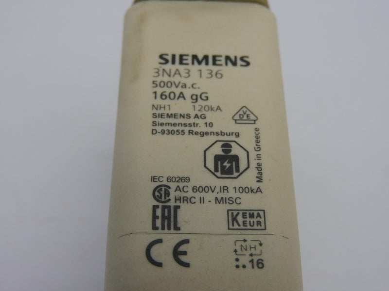 SIEMENS 3NA3136 500V 160A (PKG OF 3) NSMP