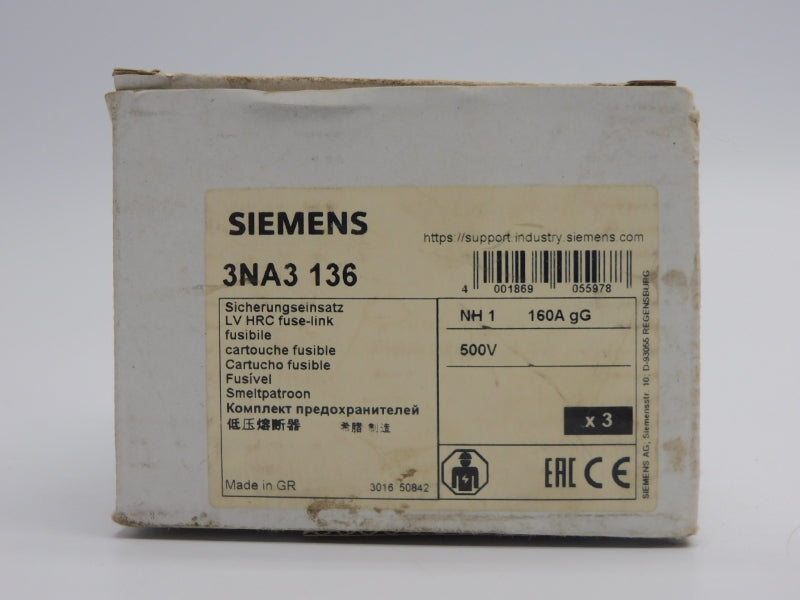 SIEMENS 3NA3136 500V 160A (PKG OF 3) NSMP