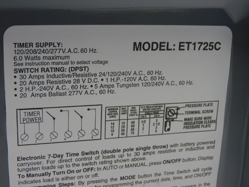 INTERMATIC ET1725C 277VAC 30A NSMP NSMP