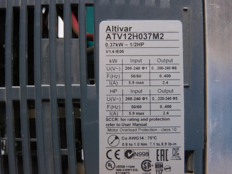 SCHNEIDER ELECTRIC ATV12H037M2 VER. 1.4 0-240V 5.9A NSNP