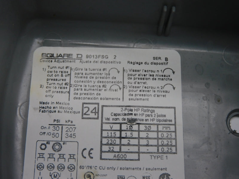 SQUARE D 9013FSG2 SER. B 230V 50PSI UNMP
