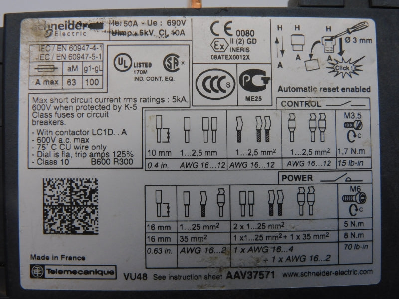 SCHNEIDER ELECTRIC LR3D350 690V 37-50A UNMP