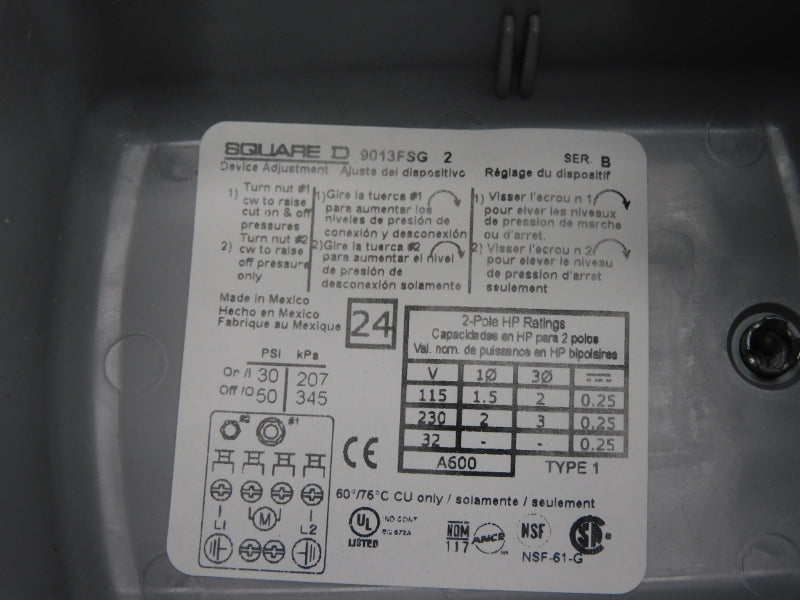 SQUARE D 9013FSG2 SER. B 230V 50PSI NSNP