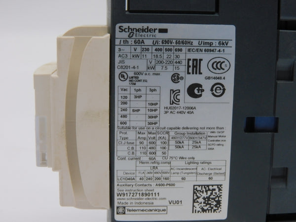 SCHNEIDER ELECTRIC LC1D40AU7 240VAC 40A NSMP