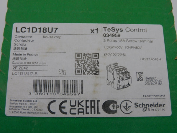 SCHNEIDER ELECTRIC LC1D18U7 240V 18A (GREEN) NSFS