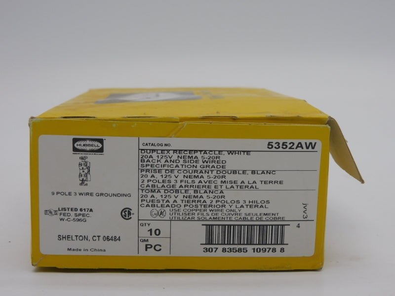 HUBBELL 5352AW 125V 20A (PKG OF 10) NSMP