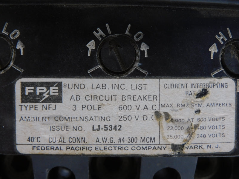 FPE NFJ3200 600VAC 200A (AS PICTURED) UNMP
