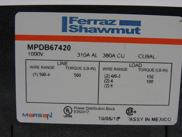 FERRAZ SHAWMUT MPDB67420 1000V 380A NSNP