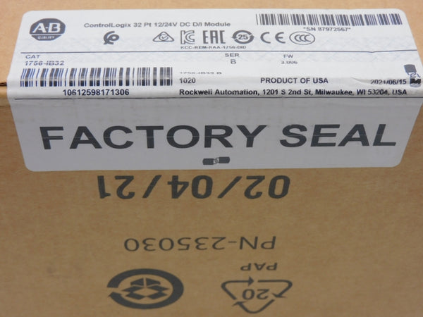 ALLEN BRADLEY 1756-IB32 SER. B F/W 3.006 12/24VDC DATE: 2021 NSFS