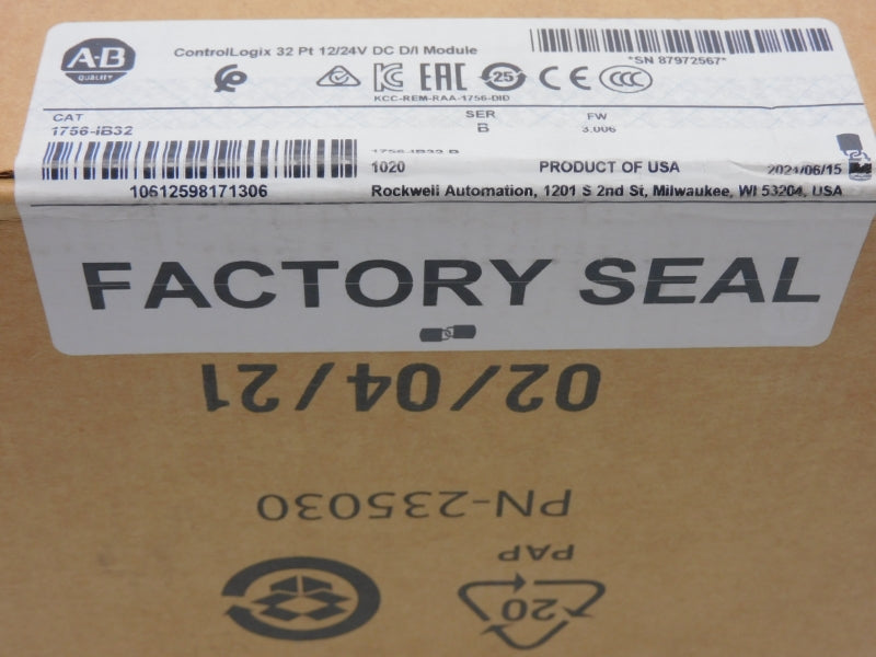 ALLEN BRADLEY 1756-IB32 SER. B F/W 3.006 12/24VDC DATE: 2021 NSFS
