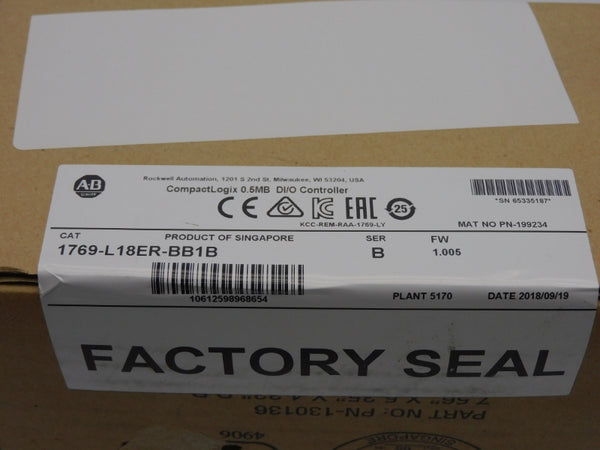 ALLEN BRADLEY 1769-L18ER-BB1B SER. B F/W 1.005 DATE: 2018 NSFS