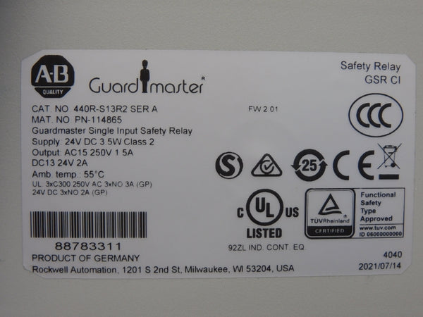 ALLEN BRADLEY 440R-S13R2 SER. A F/W 2.01 24VDC 5A (WH) NSMP