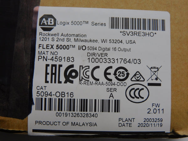 ALLEN BRADLEY 5094-OB16 SER. A F/W 2.011 VER. 03 18-32VDC 1A NSMP