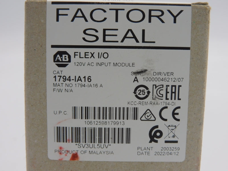 ALLEN BRADLEY 1794-IA16 SER. A VER. 07 120VAC DATE: 2022 NSFS
