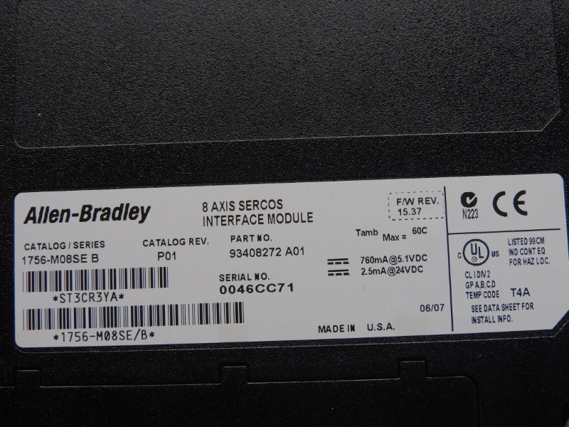 ALLEN BRADLEY 1756-M08SE SER. B F/W 15.37 24VDC UNMP