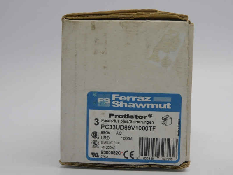 FERRAZ SHAWMUT PC33UD69V1000TF B300082C 690VAC 1000A (PKG OF 3) NSMP
