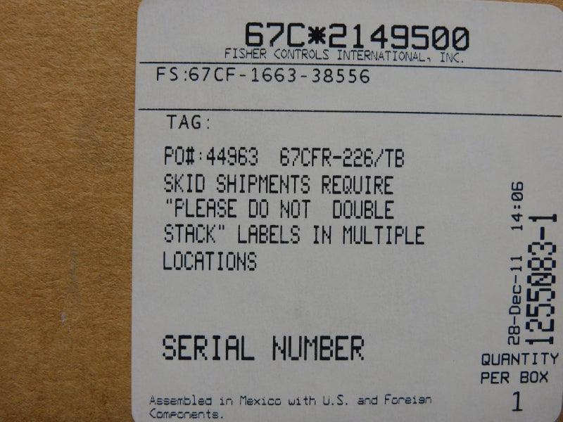 FISHER CONTROLS 67CFR-226/TB 0-125PSI NSMP