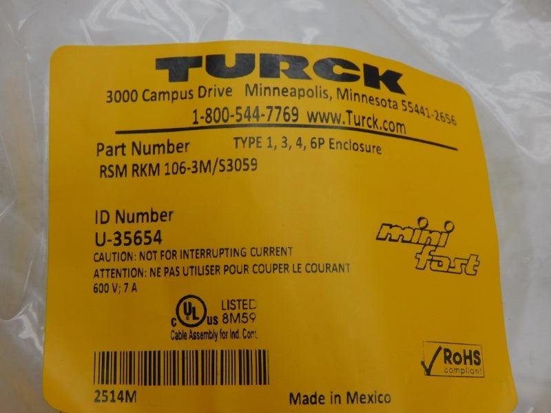 TURCK RSMRKM106-3M/S3059 U-35654 600V 7A NSMP