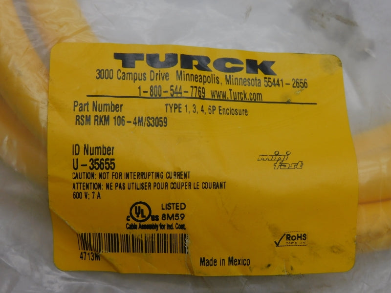 TURCK RSMRKM106-4M/S3059 U-35655 600V 7A NSMP