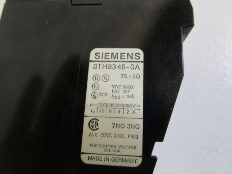 SIEMENS CONTACT 24V RELAY 3TH8346-0A UNMP