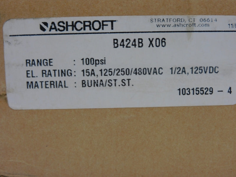 ASHCROFT B424BX06 480VAC 15A 100PSI NSMP