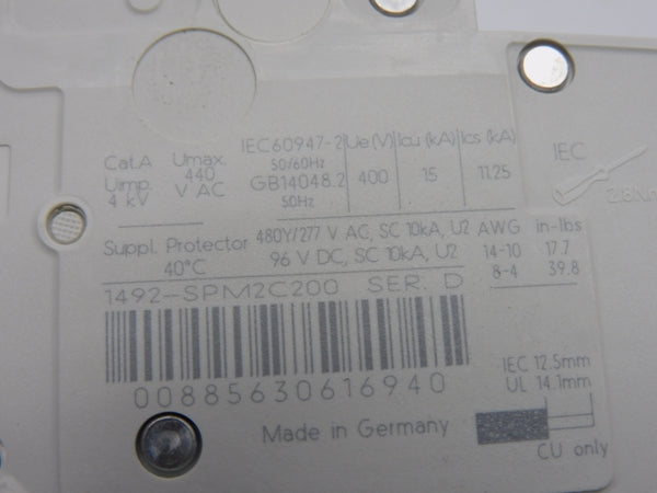 ALLEN BRADLEY 1492-SPM2C200 SER. D 277VAC 20A NSMP
