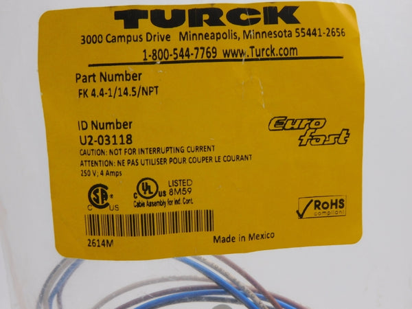 TURCK FK4.4-1/14.5/NPT U2-03118 250V 4A NSMP