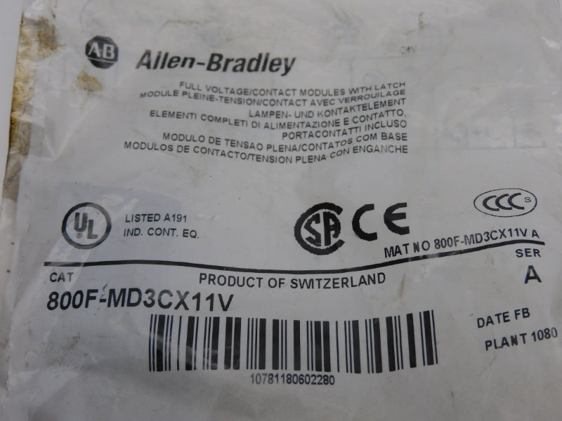 ALLEN BRADLEY 800F-MD3CX11V SER. A NSMP