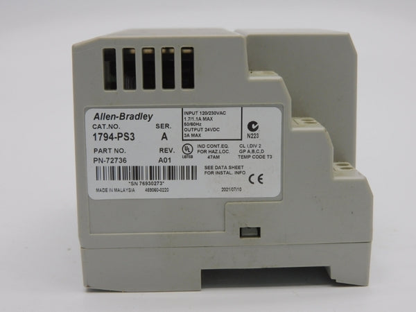 ALLEN BRADLEY 1794-PS3 SER. A REV. A01 120/230VAC 3A (AS PICTURED) UNMP