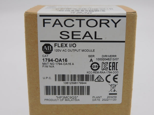 ALLEN BRADLEY 1794-OA16 SER. A VER. 07 120VAC DATE: 2022 NSFS