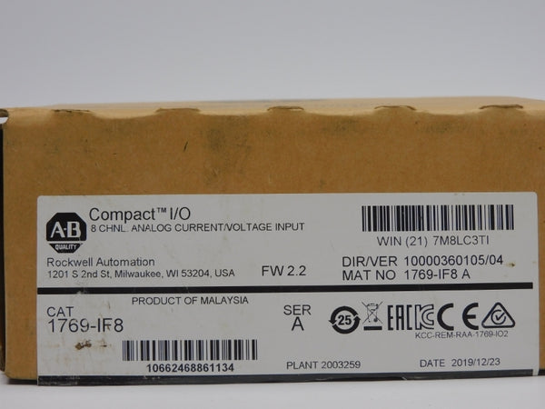ALLEN BRADLEY 1769-IF8 SER. A F/W 2.2 VER. 04 24VDC 0.12A NSMP