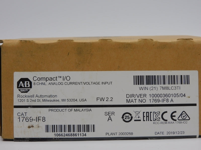 ALLEN BRADLEY 1769-IF8 SER. A F/W 2.2 VER. 04 24VDC 0.12A NSMP