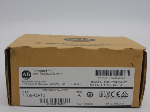 ALLEN BRADLEY 1769-OA16 SER. A F/W 3.1 VER. 02 120/240VAC DATE: 2018 NSFS