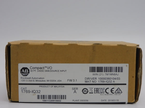 ALLEN BRADLEY 1769-IQ32 SER. A F/W 3.1 VER. 03 24VDC 0.17A NSMP
