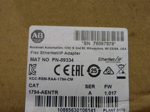 ALLEN BRADLEY 1794-AENTR SER. A F/W 1.017 24VDC NSMP