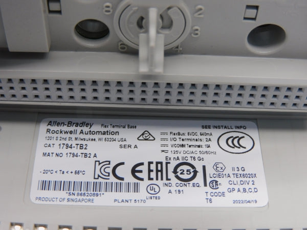 ALLEN BRADLEY 1794-TB2 SER. A 125V 10A NSMP