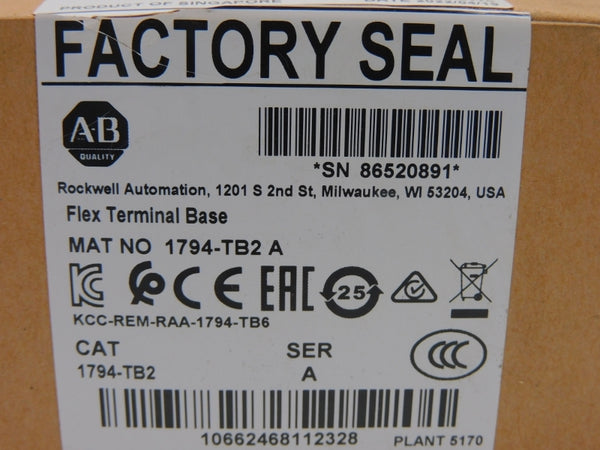 ALLEN BRADLEY 1794-TB2 SER. A 125V 10A NSMP