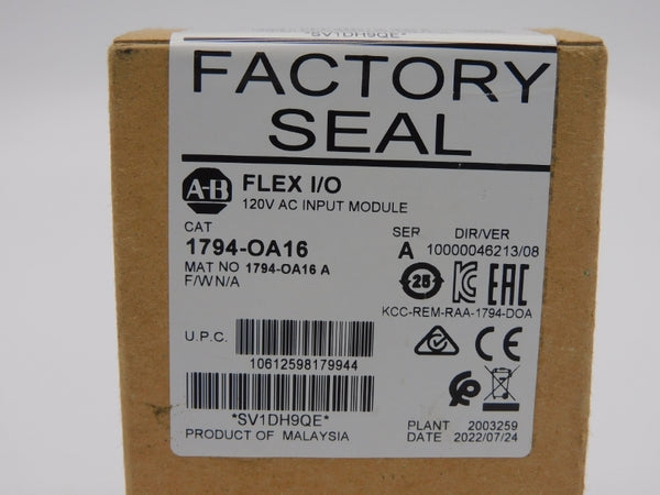 ALLEN BRADLEY 1794-OA16 SER. A VER. 08 120VAC DATE: 2022 NSFS
