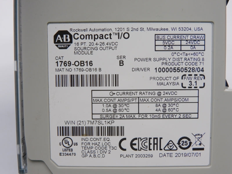 ALLEN BRADLEY 1769-OB16 SER. B F/W 3.1 VER. 04 24VDC 8A NSMP