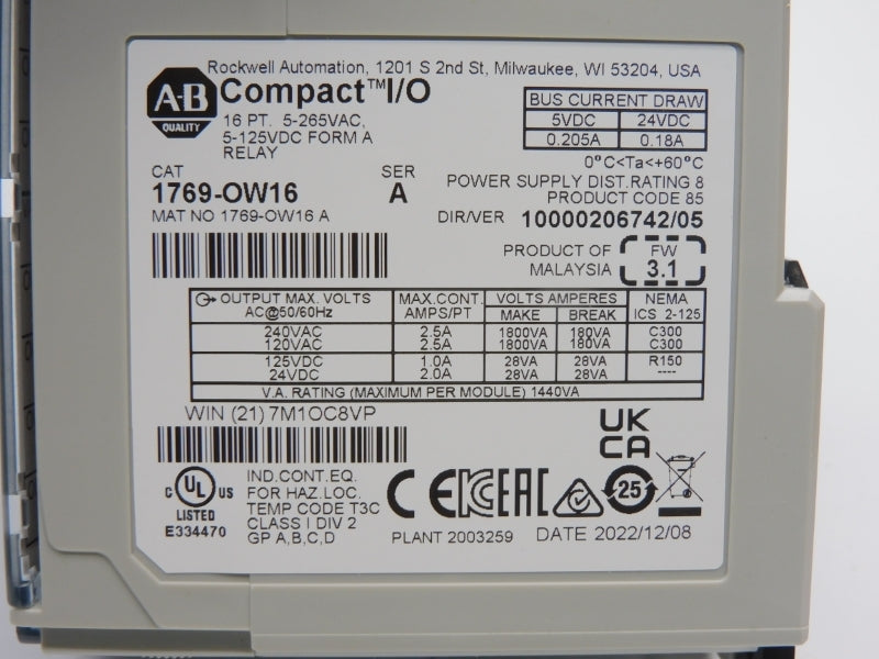 ALLEN BRADLEY 1769-OW16 SER. A F/W 3.1 VER. 05 5-265VAC 2.5A NSNP