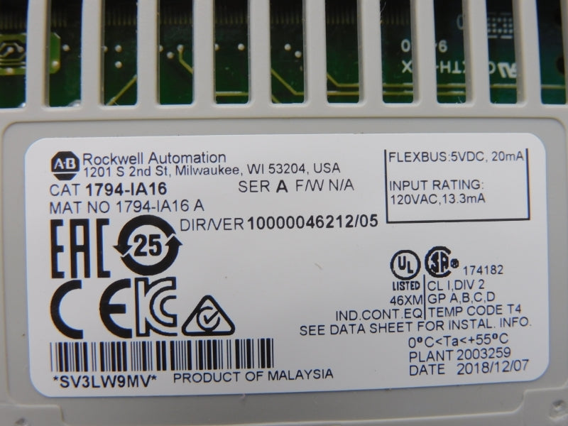 ALLEN BRADLEY 1794-IA16 SER. A VER. 05 120VAC NSMP