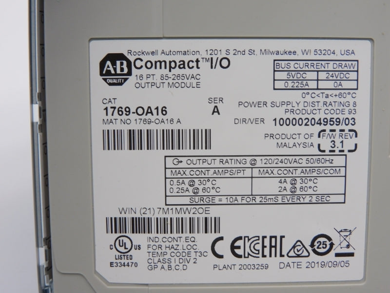 ALLEN BRADLEY 1769-OA16 SER. A F/W 3.1 VER. 03 120/240VAC 4A NSMP