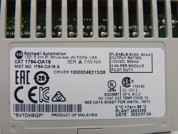 ALLEN BRADLEY 1794-OA16 SER. A VER. 08 120VDC 4.0A NSMP