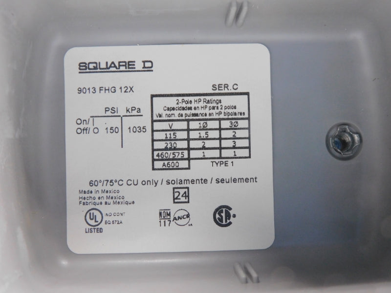SQUARE D 9013FHG12X SER. C 460/575V 150PSI NSNP