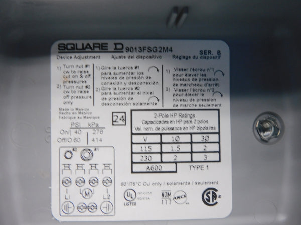 SQUARE D 9013FSG2J24M4BP SER. B 230V 60PSI NSMP