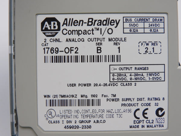 ALLEN BRADLEY 1769-OF2 SER. B F/W 2.1 REV. 1 24VDC 0.12A NSNP