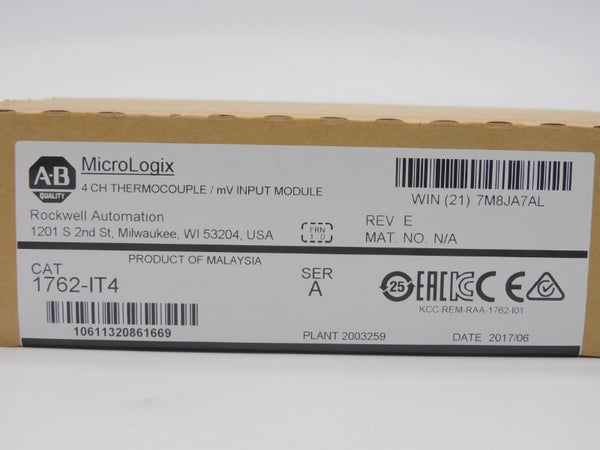ALLEN BRADLEY 1762-IT4 SER. A F/W 1.0 REV. E DATE: 2017 NSFS