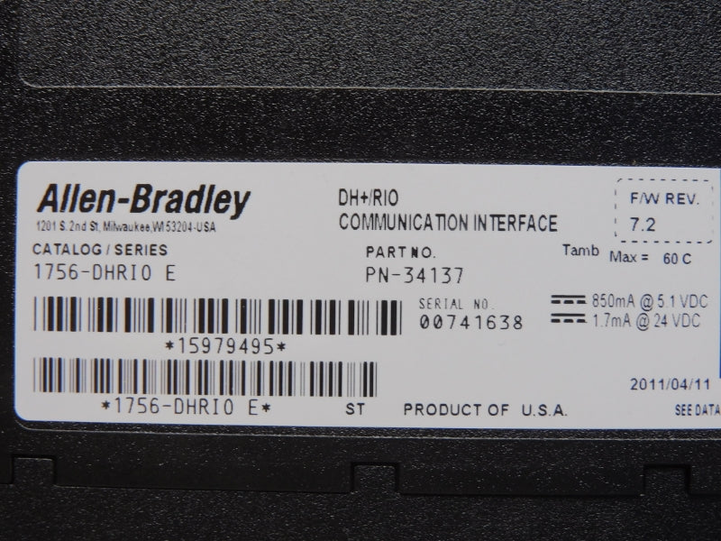 ALLEN BRADLEY 1756-DHRIO SER. E F/W 7.2 24VDC UNMP