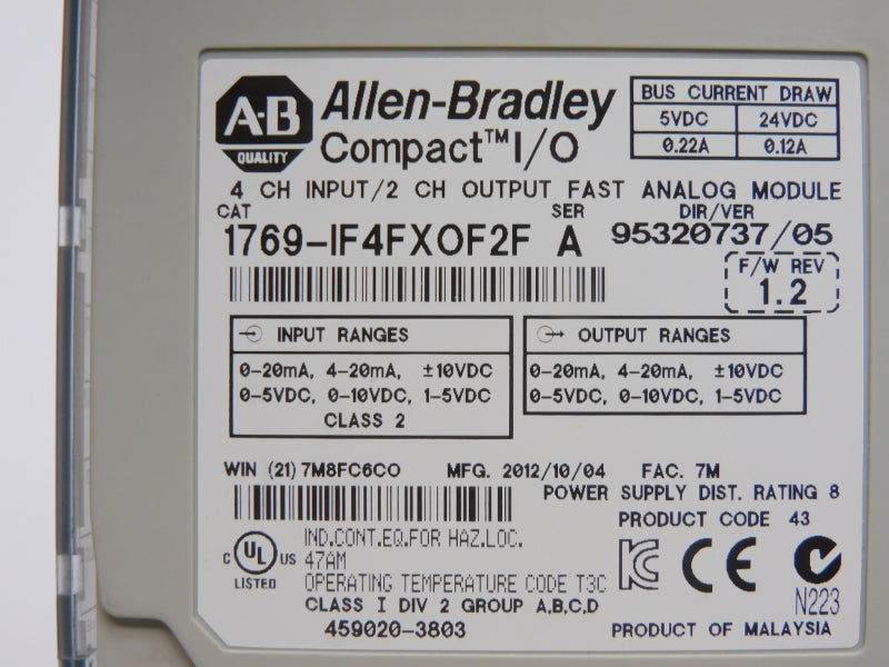 ALLEN BRADLEY 1769-IF4FXOF2F SER. A F/W 1.2 VER. 05 24VDC (NO TERMINAL) UNMP